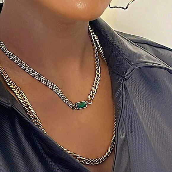 Gold Emerald Pendant Necklace, Chain Link Design, Perfect Special Occasions - Picture 3 of 10